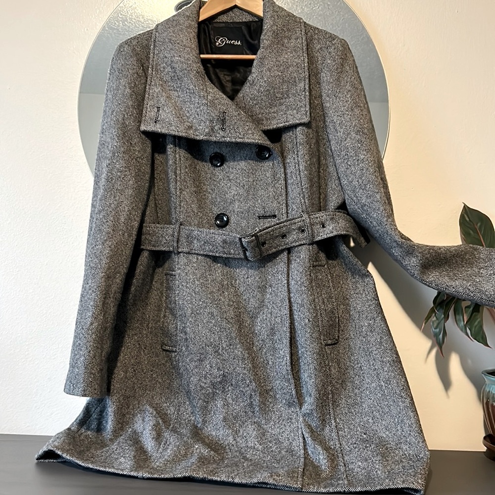 Womens Gray Double-Breasted Wool Blend Coat - Picture 11 of 11